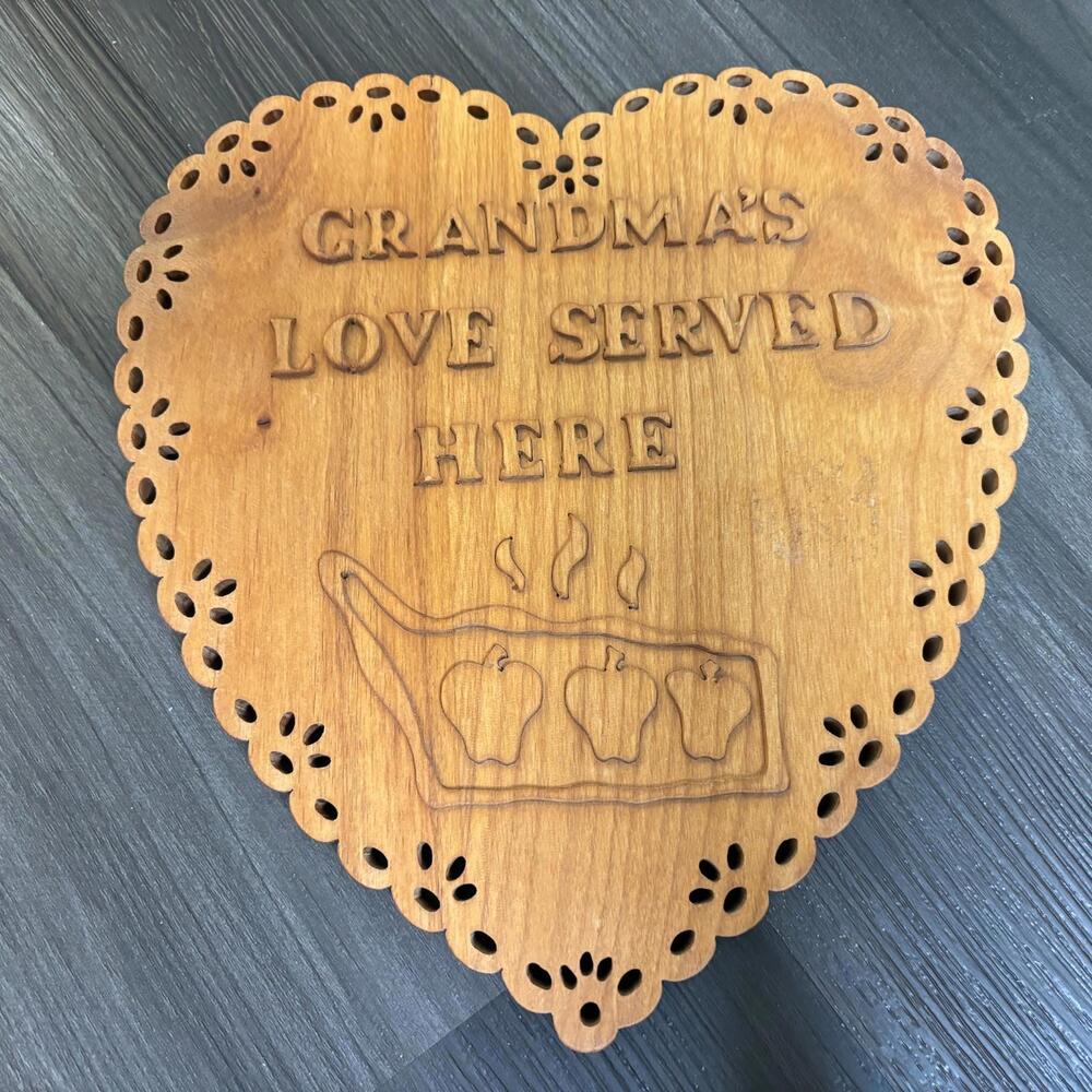 Solid Wood Crafted Triven Grandma Wood Kitchen Decor Apple Pie Heart 9"x10'"